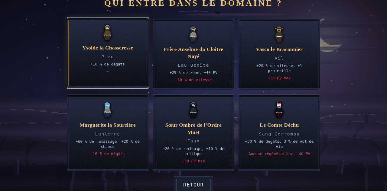 Sélection de personnage