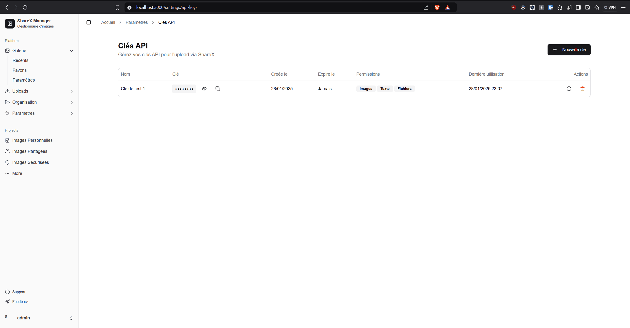 Gestion des clés API