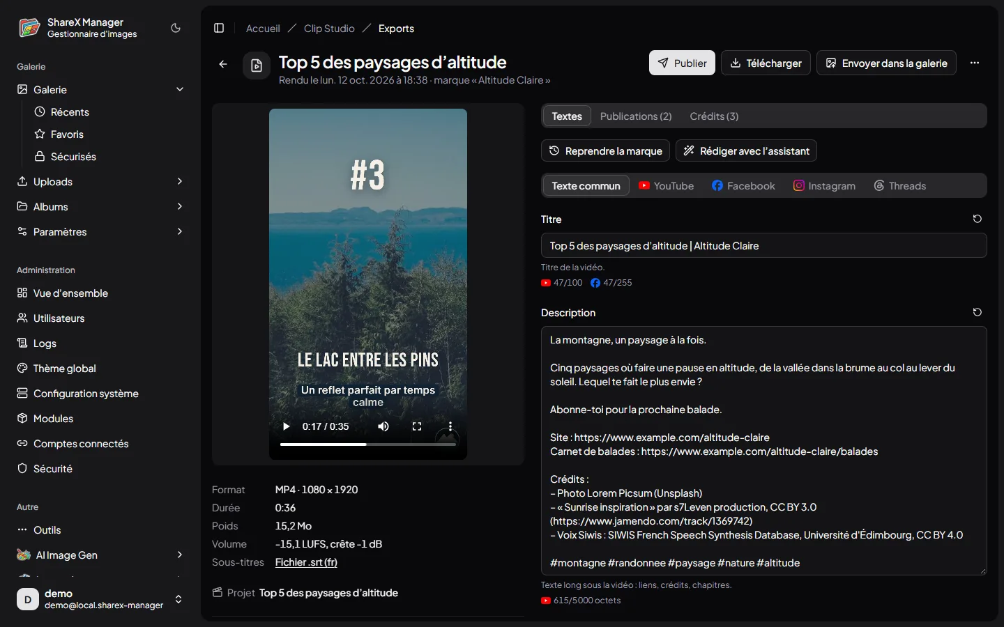 Fiche d’un export et ses textes de publication
