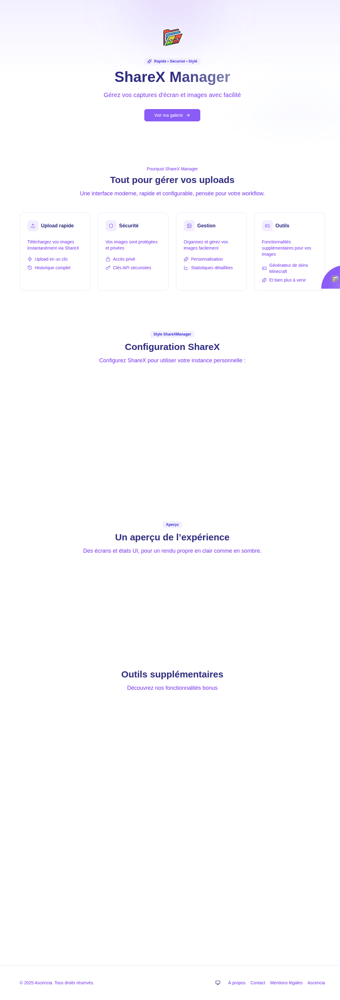 Page d'accueil de ShareX Manager