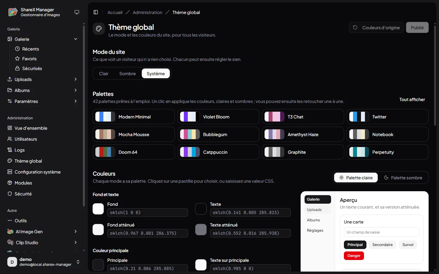 Réglage du thème global